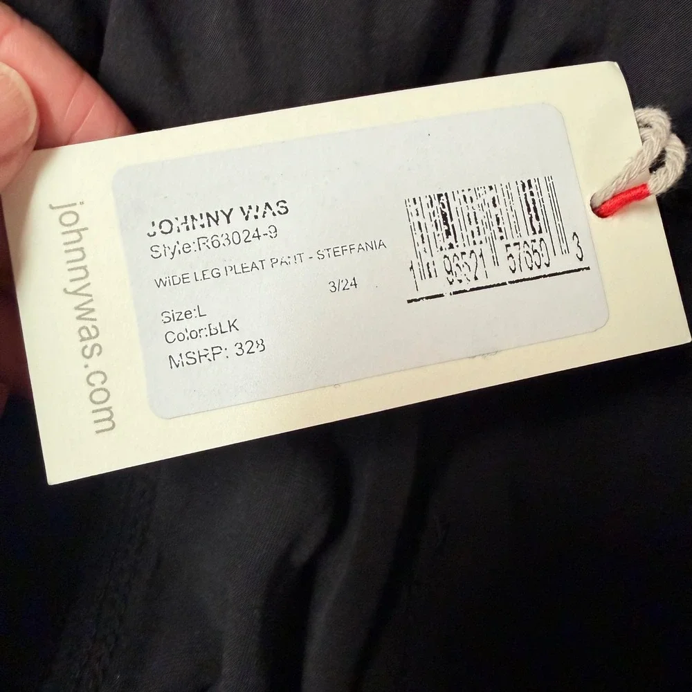 NWT JOHNNY WAS Wide Leg Steffania Black Velvet Embroidered Floral Pants Size L - Picture 4 of 6